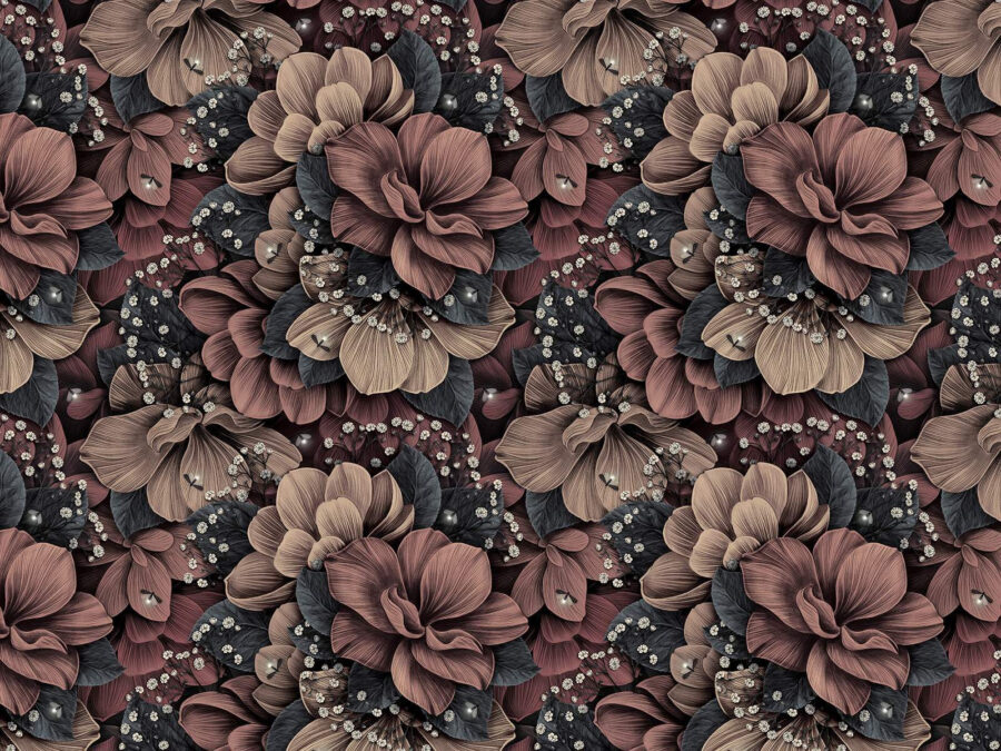 Groupe de fleurs avec petites feuilles blanches et noires