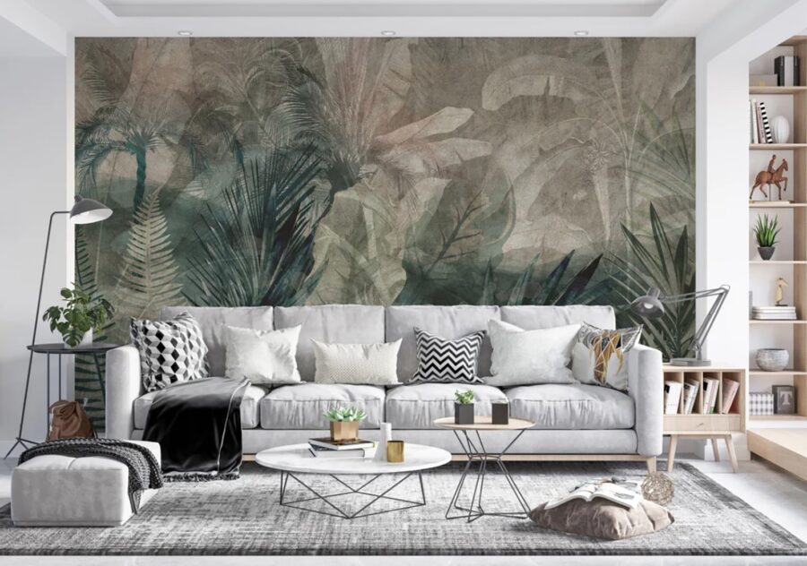 Groupe de feuilles sur fond gris