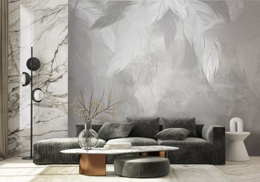 Plume blanche sur une surface grise