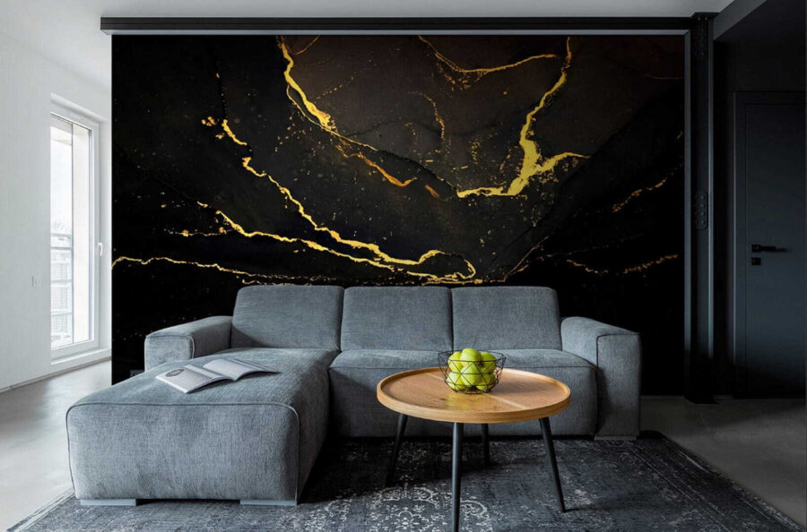 Elégant marbre noir avec des veines jaunes Elégant marbre noir avec des veines jaunes