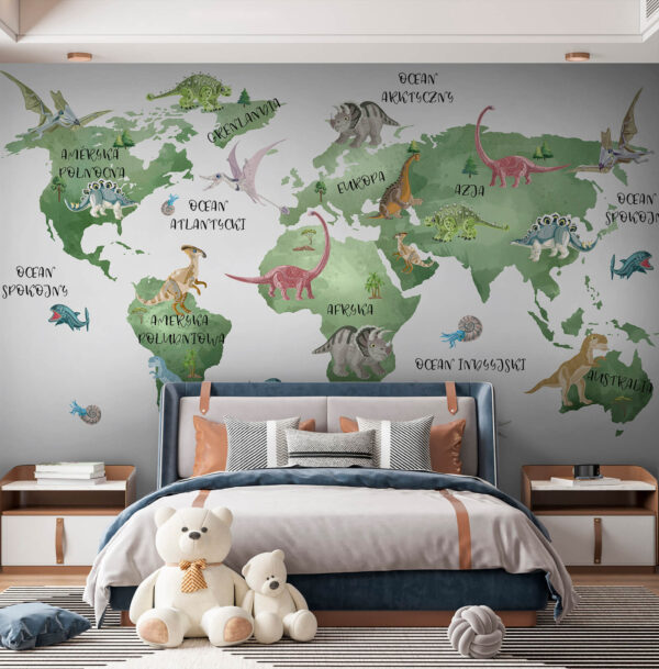 Carte du monde avec des dinosaures Carte du monde avec des dinosaures