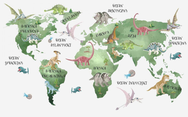 Carte du monde avec des dinosaures Carte du monde avec des dinosaures