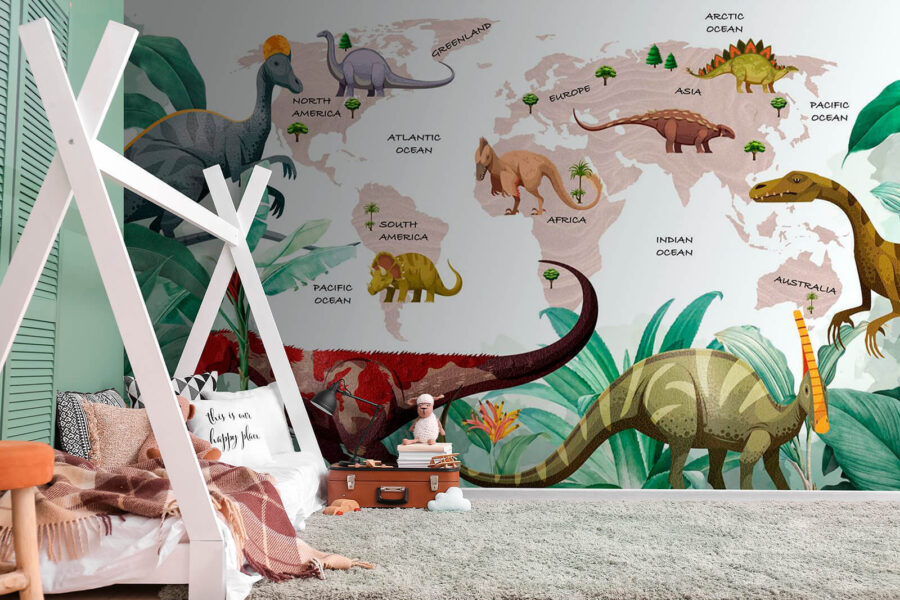 Carte des dinosaures avec plantes et noms