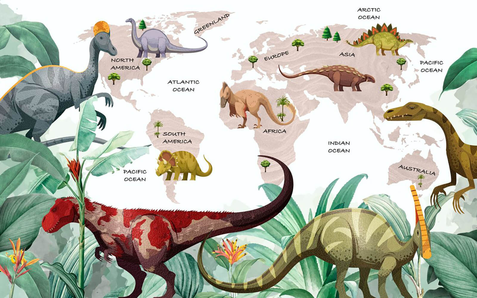 Map of dinosaurs with plants and names Map of dinosaurs with plants and names