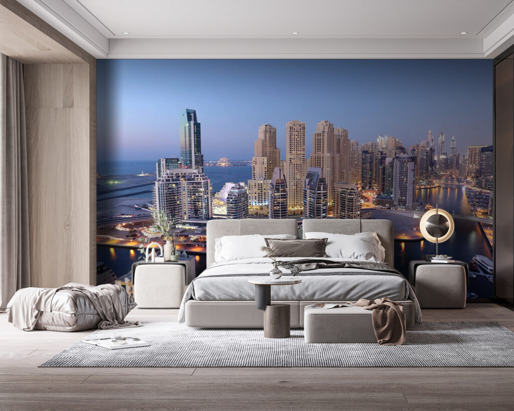 City with lights on the water City with lights on the water