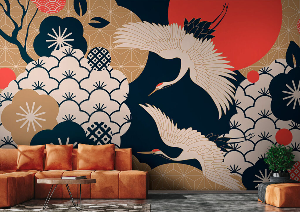 Art of cranes flying in the sky Art of cranes flying in the sky