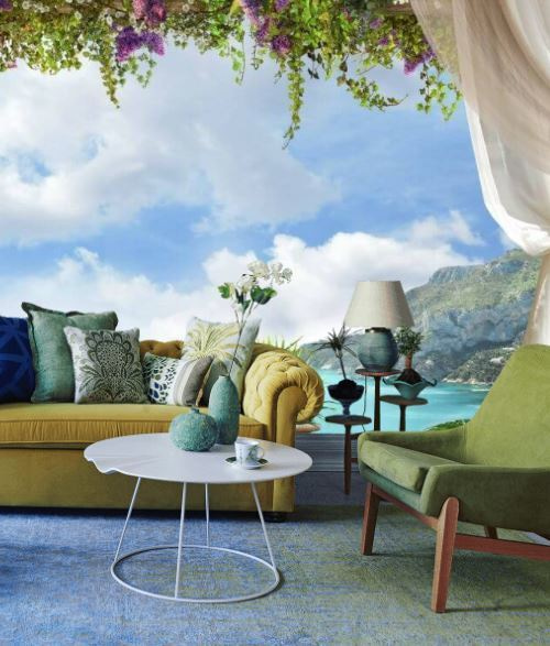 Balcon avec plantes et vue sur l'océan