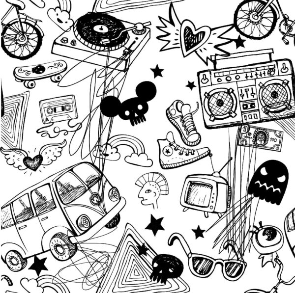 Motif d'objets en noir et blanc Motif d'objets en noir et blanc