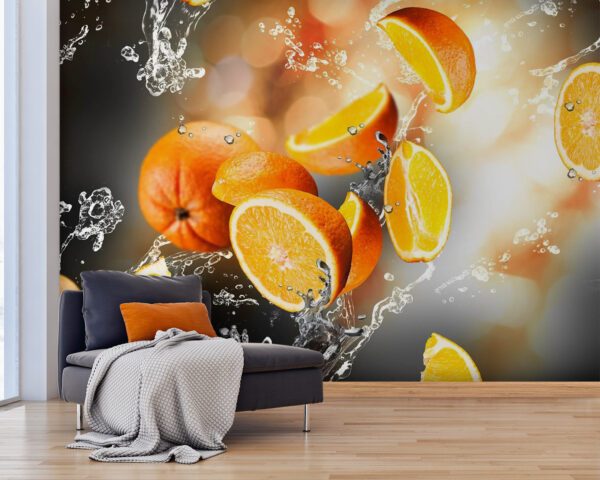Oranges tombant dans l'eau avec éclaboussures Oranges tombant dans l'eau avec éclaboussures