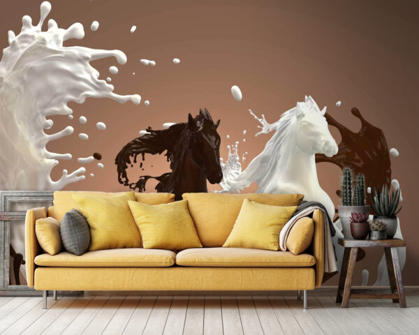 Cheval avec du lait qui l'entoure Cheval avec du lait qui l'entoure