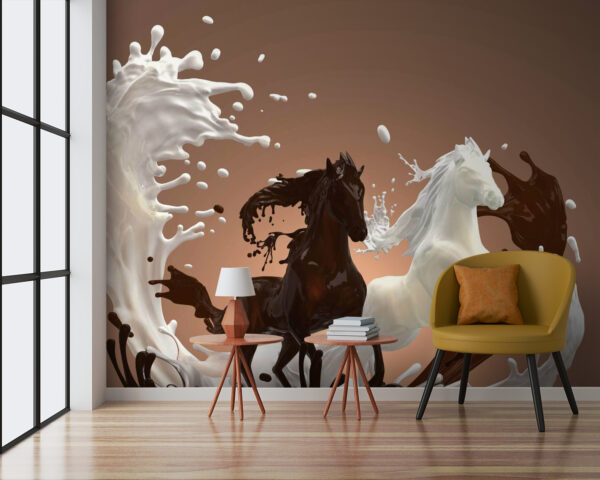 Cheval avec du lait qui l'entoure Cheval avec du lait qui l'entoure