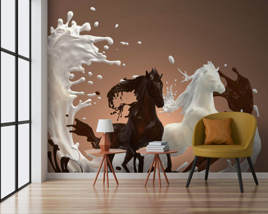 Cheval avec du lait qui l'entoure