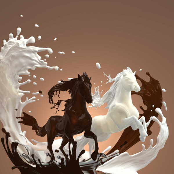 Cheval avec du lait qui l'entoure Cheval avec du lait qui l'entoure