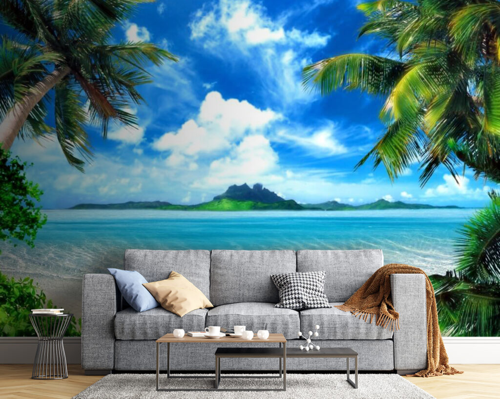 Beach with palm trees and blue water Beach with palm trees and blue water