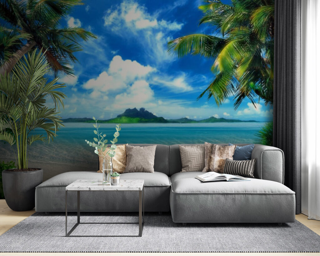 Beach with palm trees and blue water Beach with palm trees and blue water