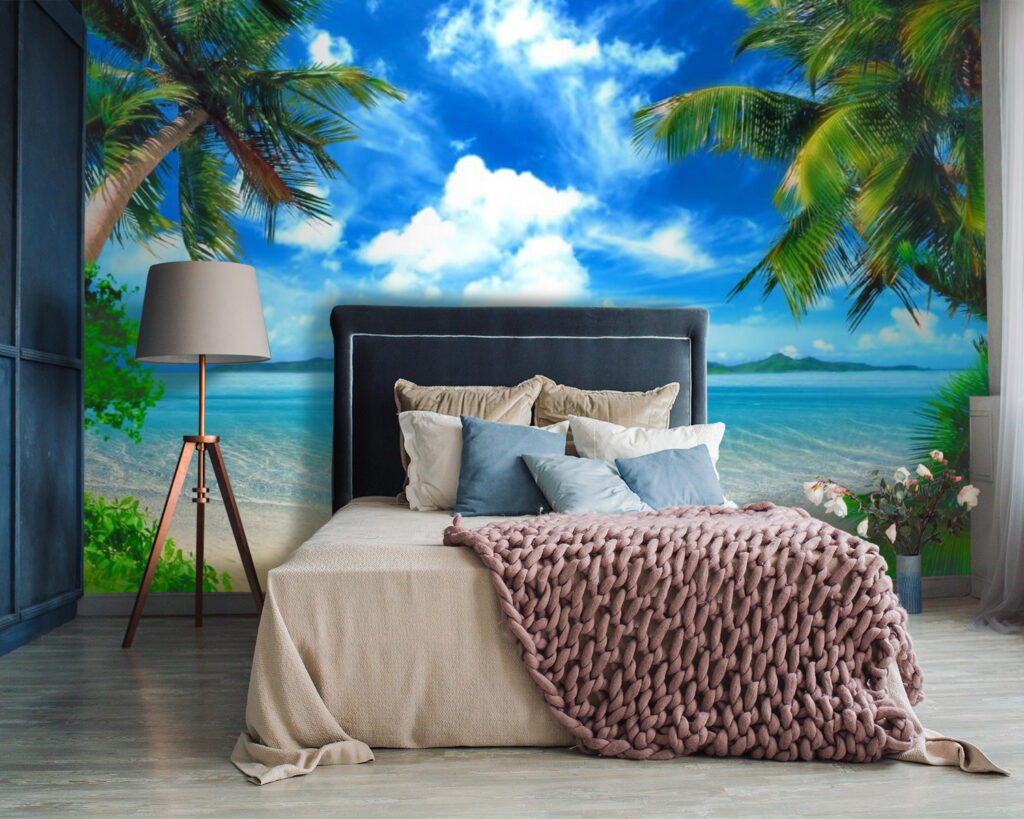 Beach with palm trees and blue water Beach with palm trees and blue water