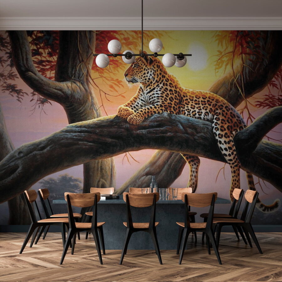 Léopard couché sur une branche d'arbre