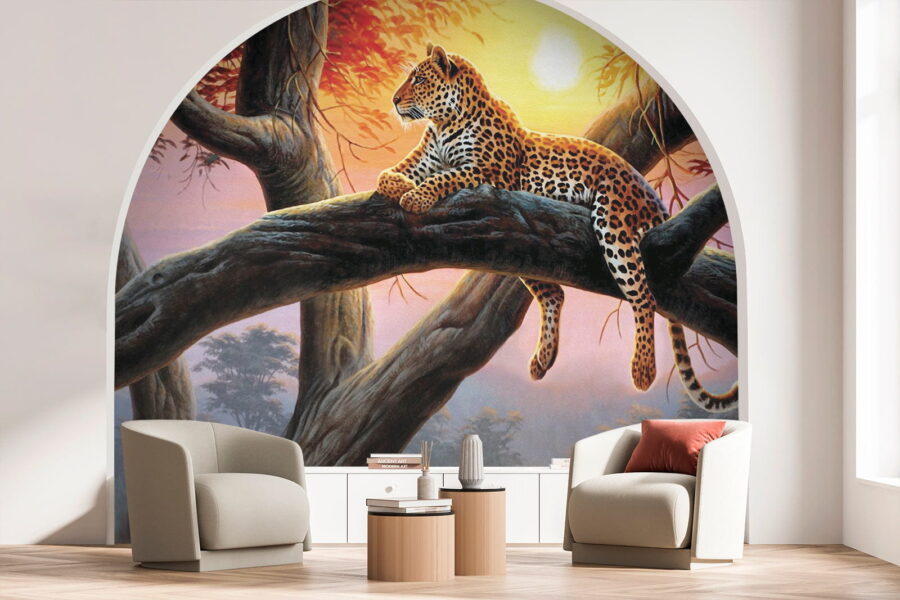 Léopard couché sur une branche d'arbre