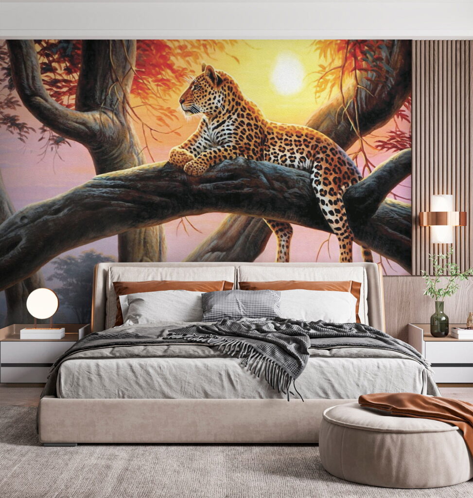 Leopard lying on a tree branch Leopard lying on a tree branch