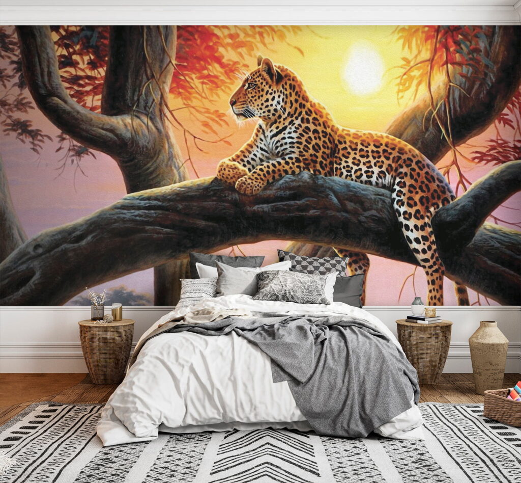 Leopard lying on a tree branch Leopard lying on a tree branch