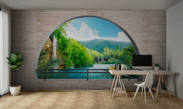 Fenêtre avec cascade et arbres Fenêtre avec cascade et arbres
