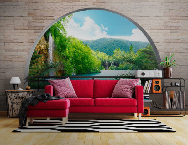 Fenêtre avec cascade et arbres Fenêtre avec cascade et arbres