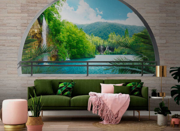 Fenêtre avec cascade et arbres Fenêtre avec cascade et arbres