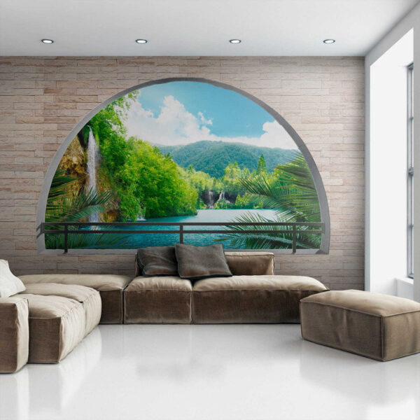 Fenêtre avec cascade et arbres Fenêtre avec cascade et arbres