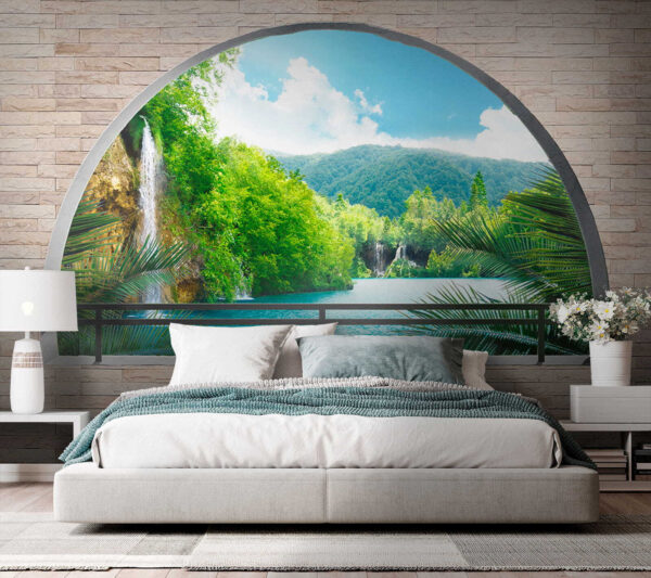 Fenêtre avec cascade et arbres Fenêtre avec cascade et arbres