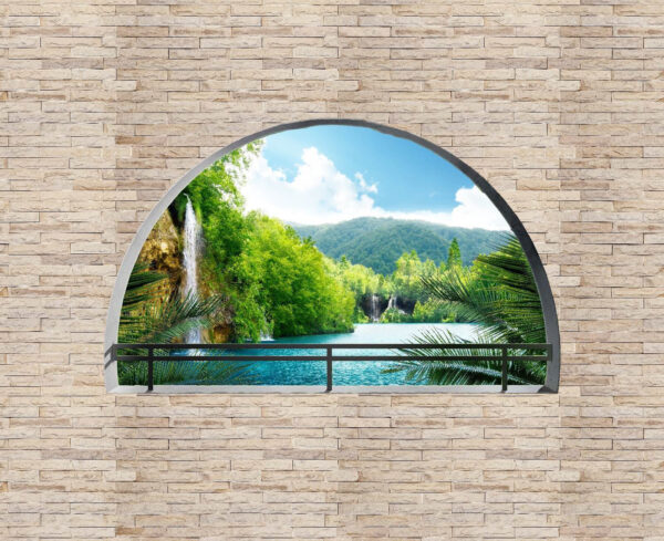Fenêtre avec cascade et arbres Fenêtre avec cascade et arbres