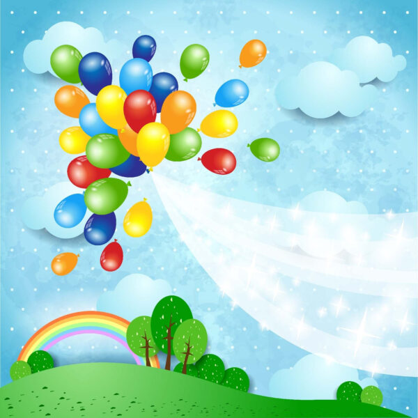 Ballons colorés volant dans le ciel Ballons colorés volant dans le ciel