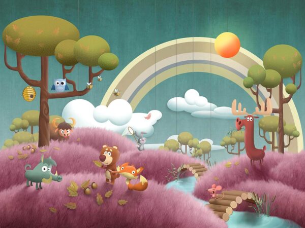 Scène de dessin animé avec des animaux et une rivière u62475p 600x450 - Scène de dessin animé avec des animaux et une rivière - tegory