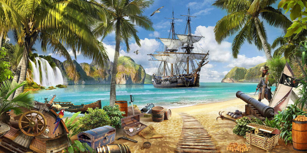 Bateau pirate sur une plage Bateau pirate sur une plage