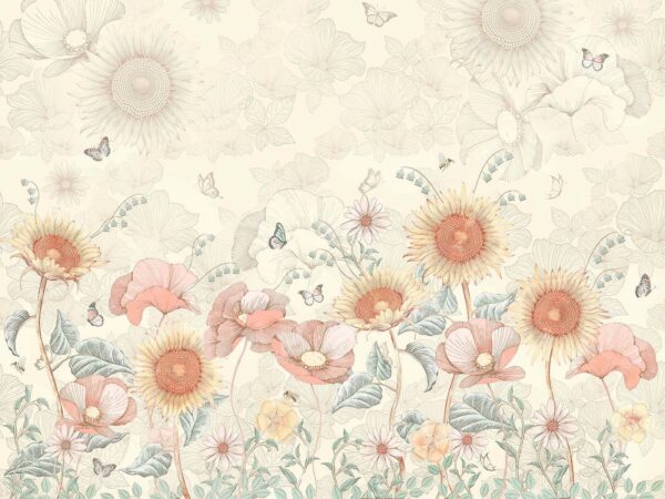 Papier peint avec des fleurs et des papillons u62418p 600x450 - Papier peint avec des fleurs et des papillons - tegory