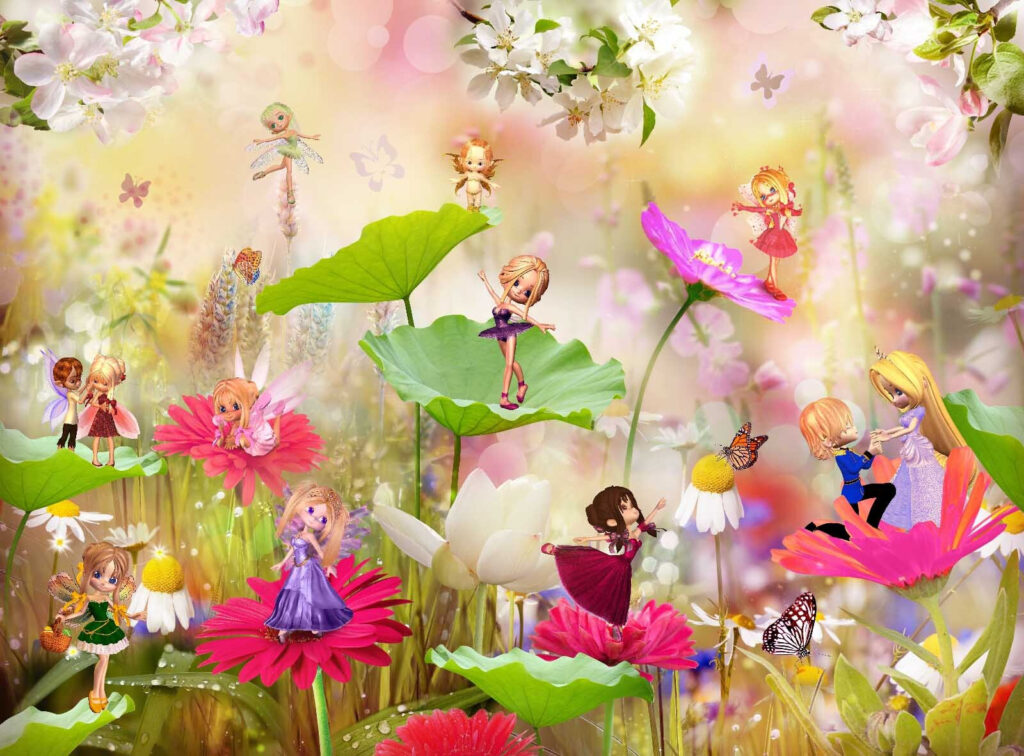 Groupe de fées sur des fleurs Groupe de fées sur des fleurs