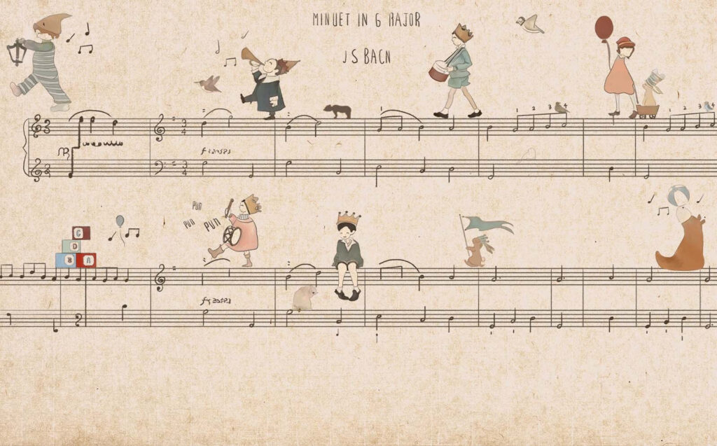 Feuille de musique avec des dessins de personnes jouant des instruments u62131p 1024x637 - Feuille de musique avec des dessins de personnes jouant des instruments - tegory