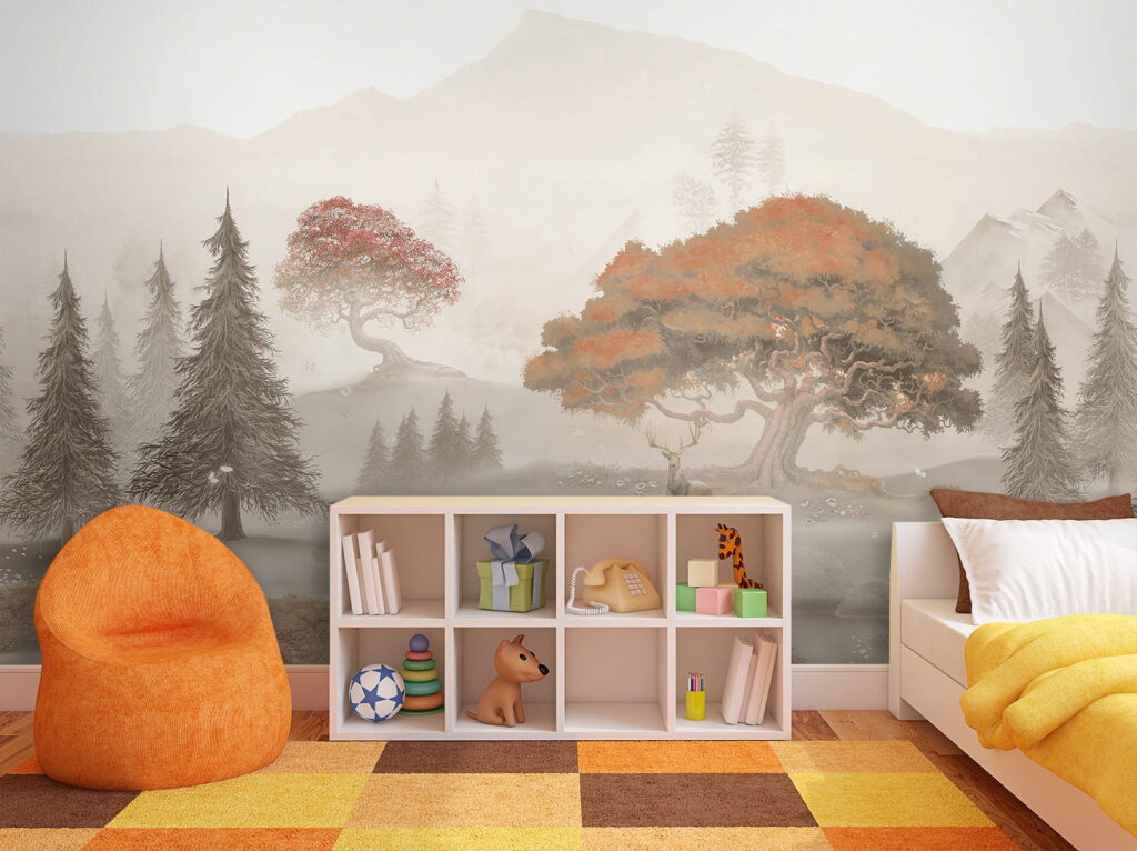 Peinture d'une forêt avec des arbres et des montagnes u62117pir3 1024x766 - Peinture d'une forêt avec des arbres et des montagnes - tegory