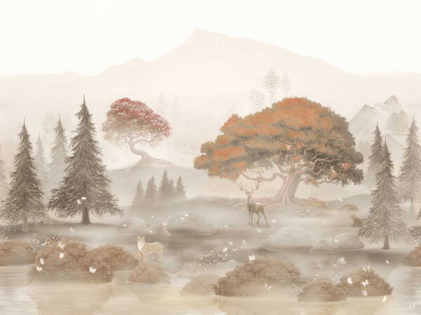 Peinture d'une forêt avec des arbres et des montagnes u62117p 600x450 - Peinture d'une forêt avec des arbres et des montagnes - tegory