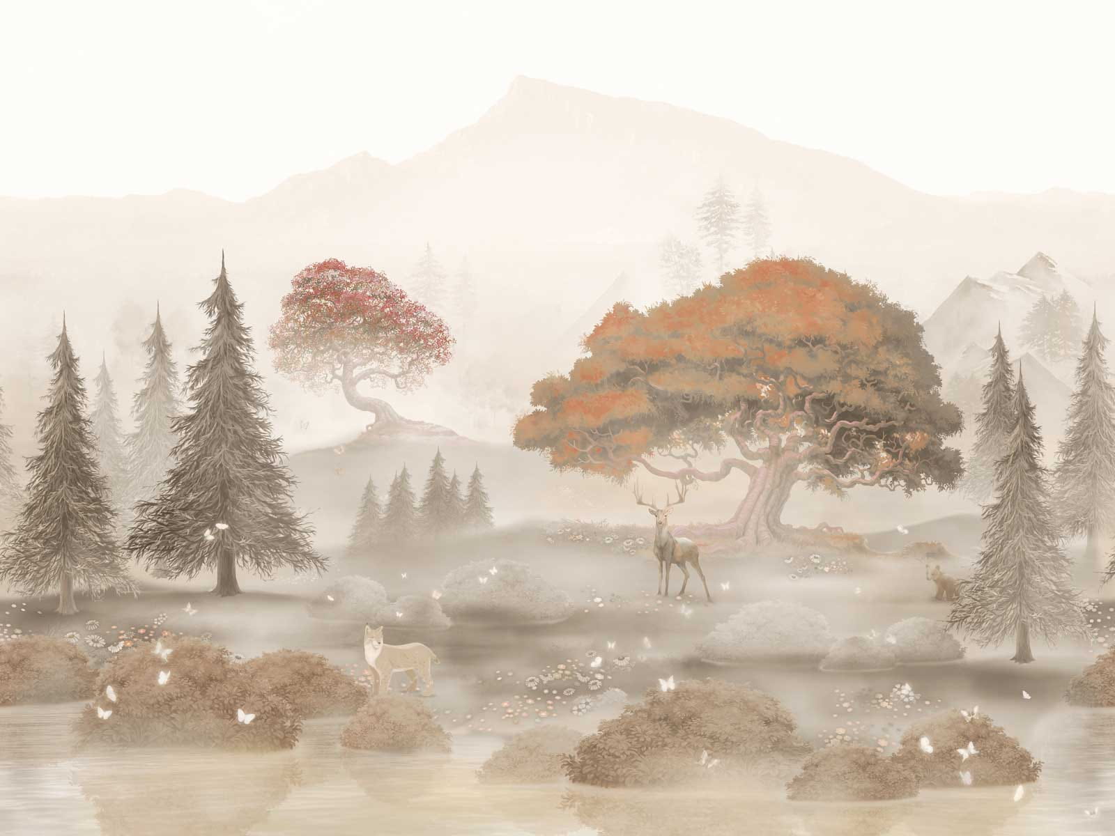 Peinture d'une forêt avec des arbres et des montagnes u62117p - Peinture d'une forêt avec des arbres et des montagnes - tegory