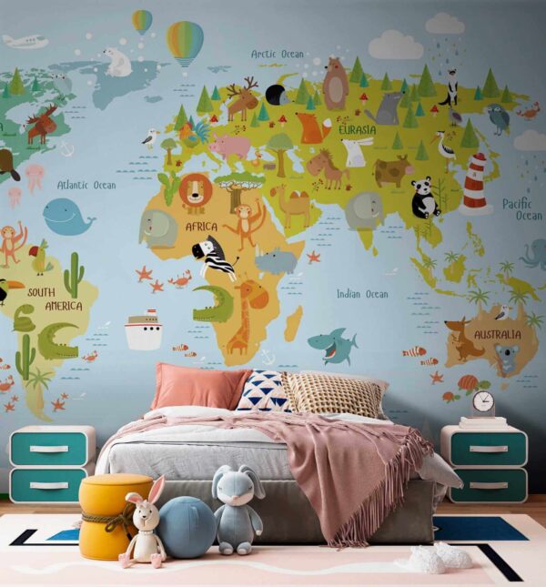 Carte du monde avec animaux Carte du monde avec animaux