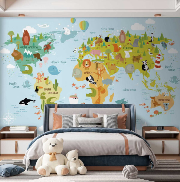 Carte du monde avec animaux Carte du monde avec animaux