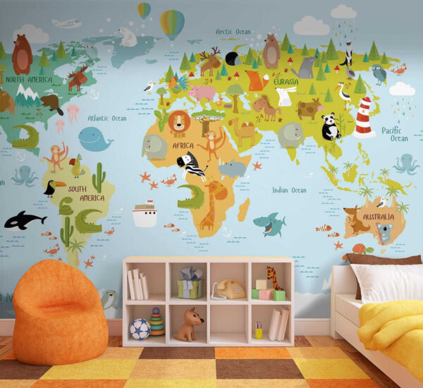 Carte du monde avec animaux Carte du monde avec animaux
