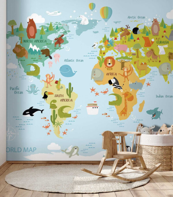 Carte du monde avec animaux Carte du monde avec animaux