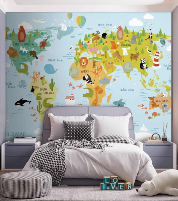 Carte du monde avec animaux Carte du monde avec animaux