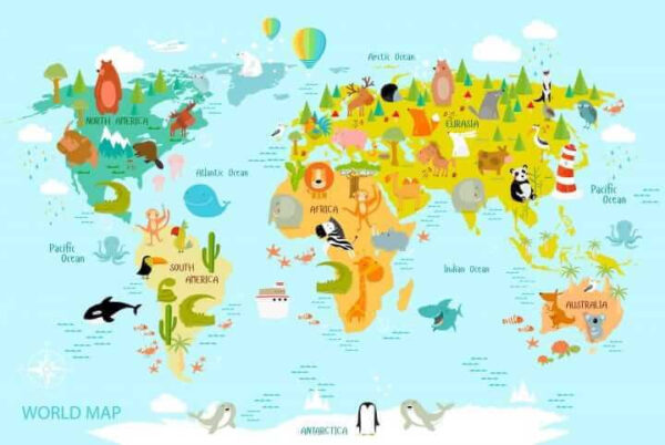 Carte du monde avec animaux Carte du monde avec animaux