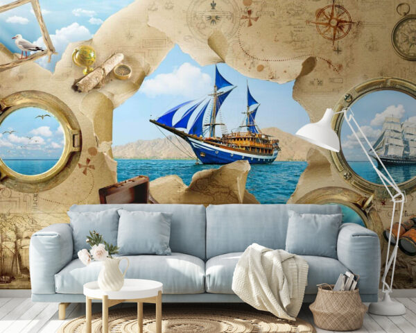 Carte au trésor des pirates avec un bateau dans l'eau Carte au trésor des pirates avec un bateau dans l'eau