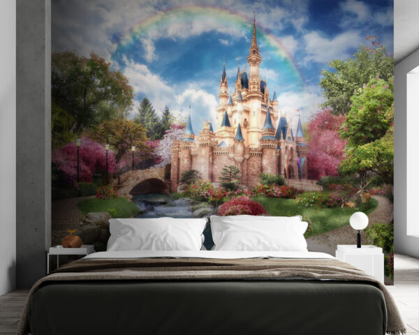 Château avec un étang et un arc-en-ciel Château avec un étang et un arc-en-ciel
