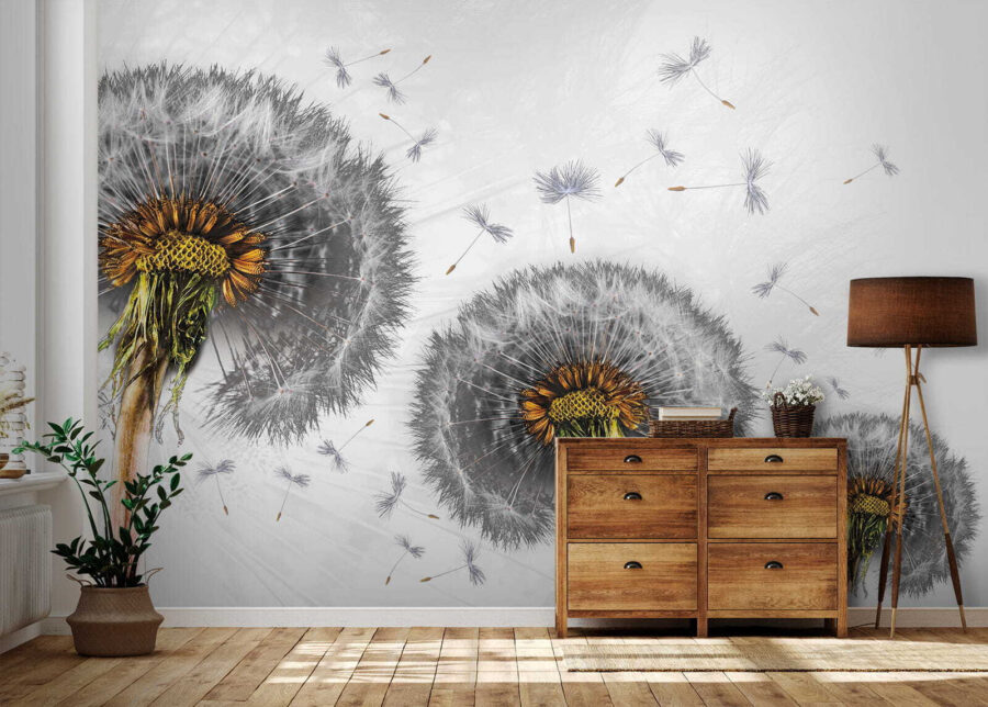 Pissenlits se dispersant dans la brise.