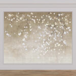 Papier peint Branche d'arbre avec des fleurs blanches et bleues