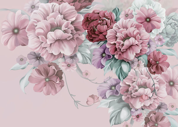 Groupe de fleurs sur fond rose Groupe de fleurs sur fond rose